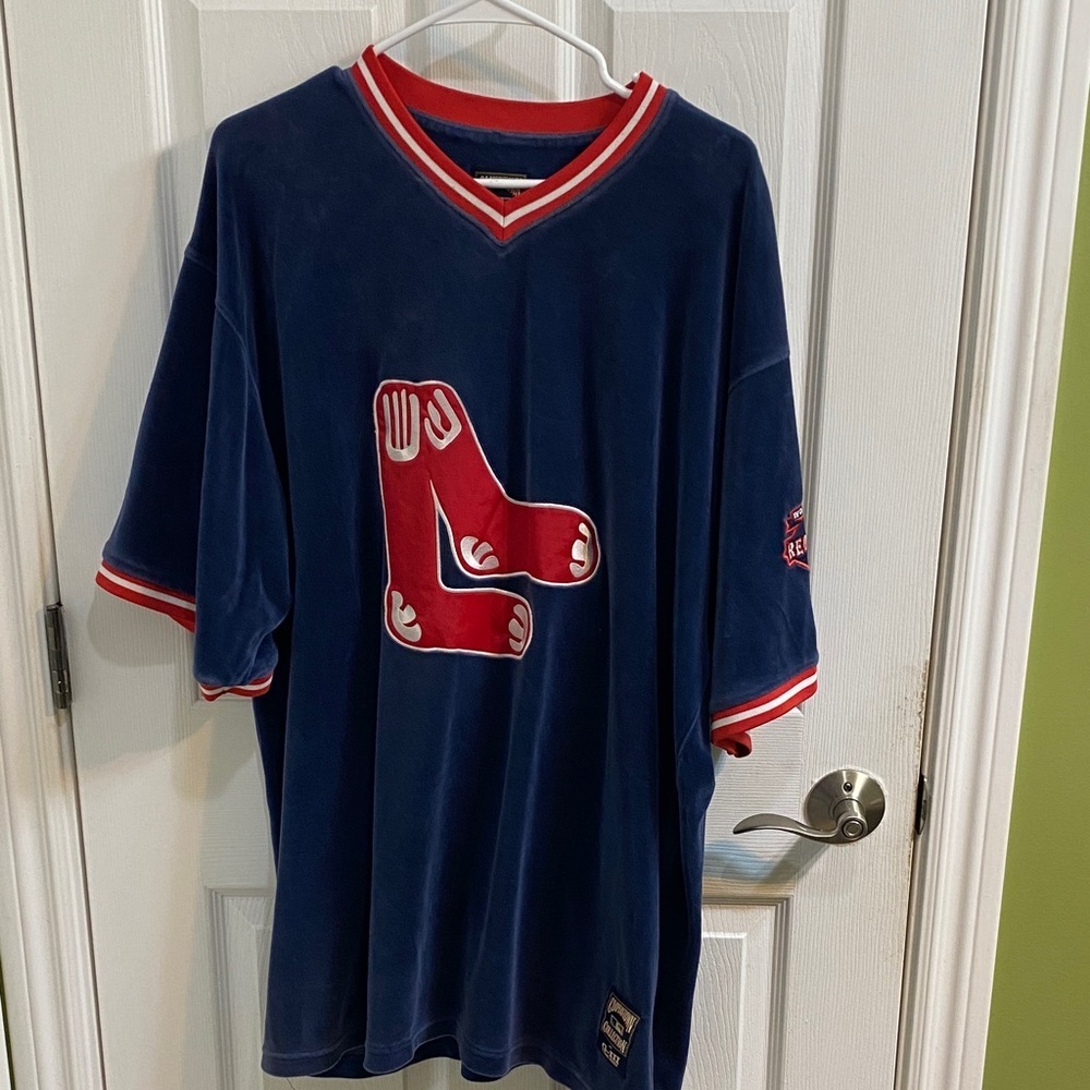 Vtg  Boston Red Sox Shirt Mens XL Blue Velour G III Carl Banks Cooperstown Gift